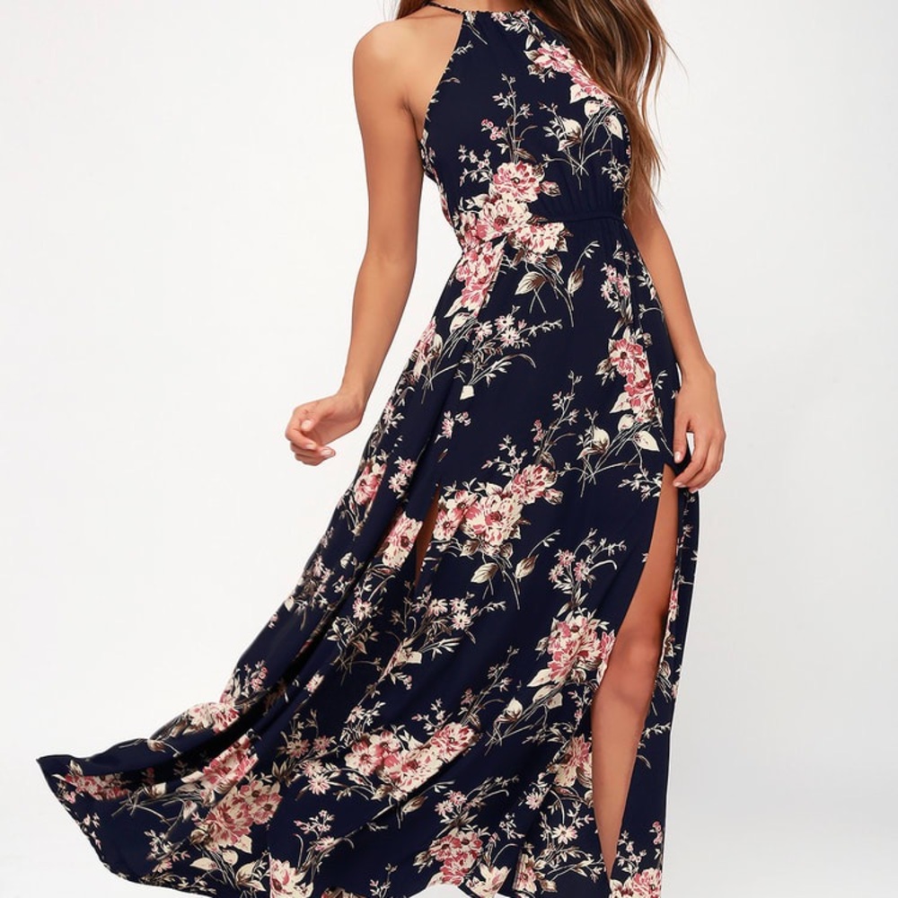 Feel the Music Navy Blue Floral Print Maxi Dress